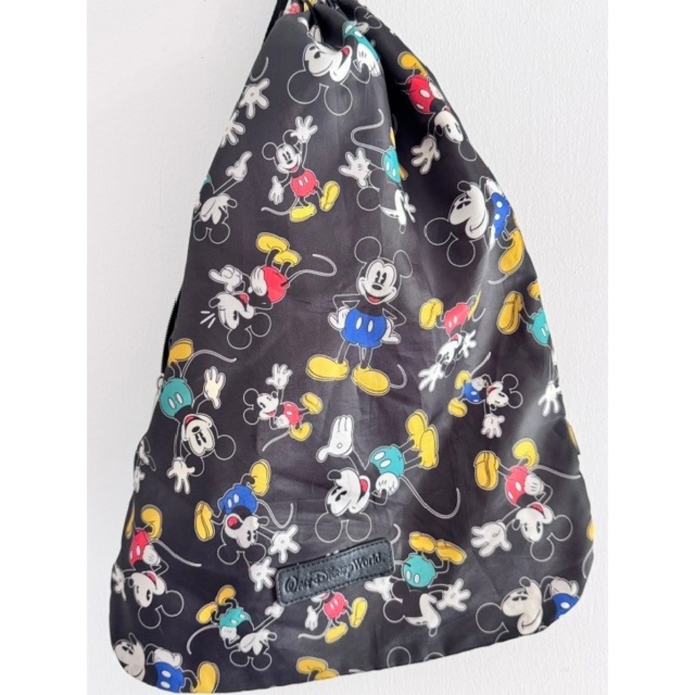Disney Parks Mickey Mouse All Over Print Drawstring Backpack Black Cinch Bag